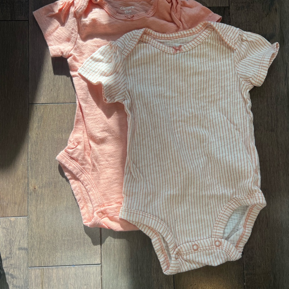 Striped and Solid Peach Baby Onesies
